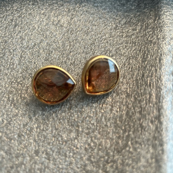 Signed Anne Klein Elegant Gold and Brown Clip On Earrings - Picture 1 of 4